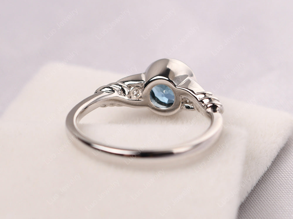 London Blue Topaz Ring Round Bezel Engagement Ring - LUO Jewelry