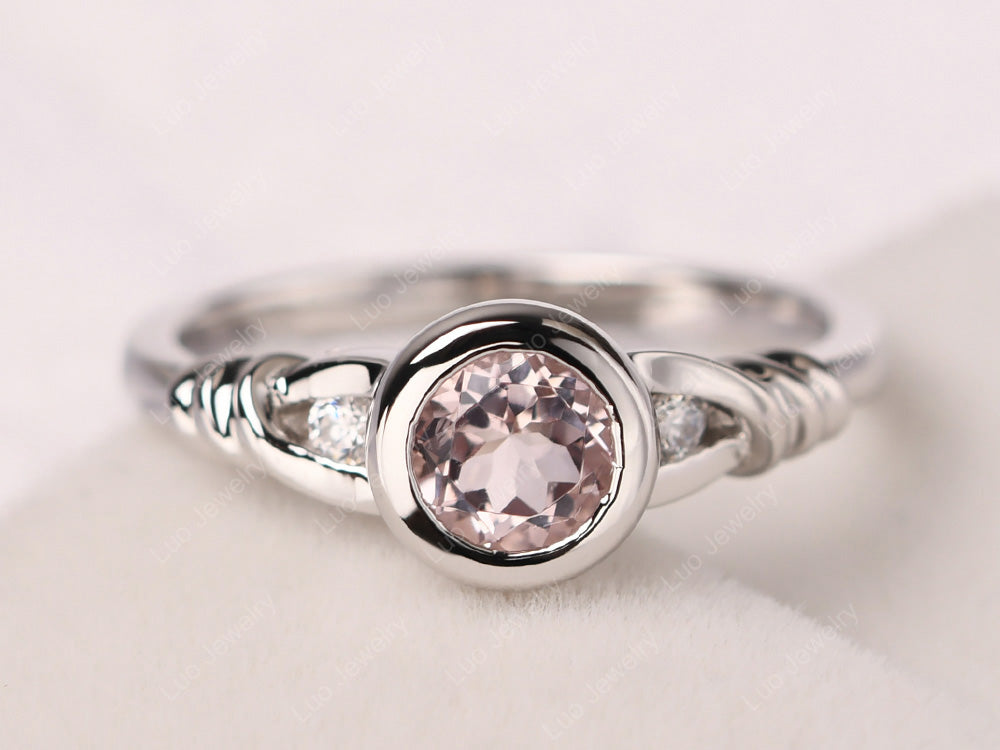 Morganite Ring Round Bezel Engagement Ring - LUO Jewelry