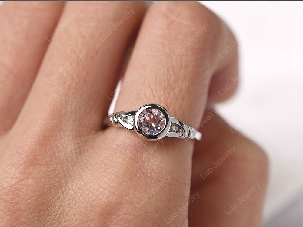 Morganite Ring Round Bezel Engagement Ring - LUO Jewelry