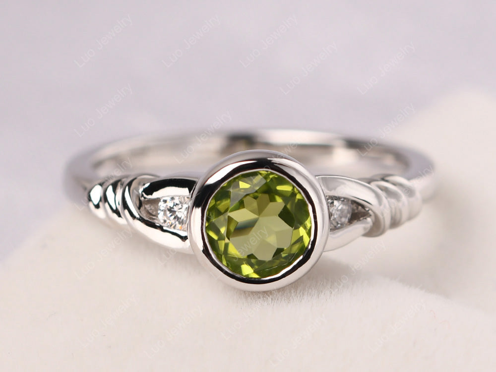 Peridot Ring Round Bezel Engagement Ring - LUO Jewelry