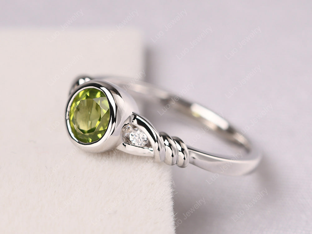 Peridot Ring Round Bezel Engagement Ring - LUO Jewelry