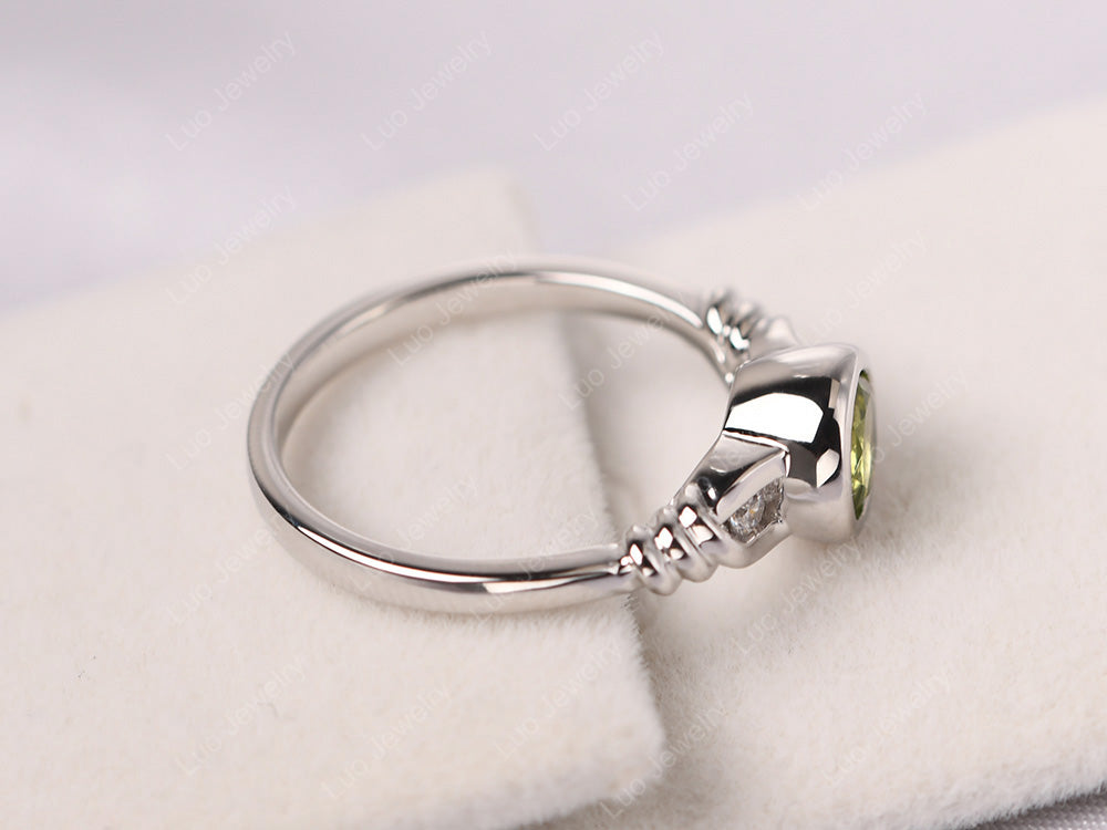 Peridot Ring Round Bezel Engagement Ring - LUO Jewelry