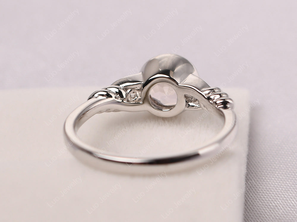 Rose Quartz Ring Round Bezel Engagement Ring - LUO Jewelry