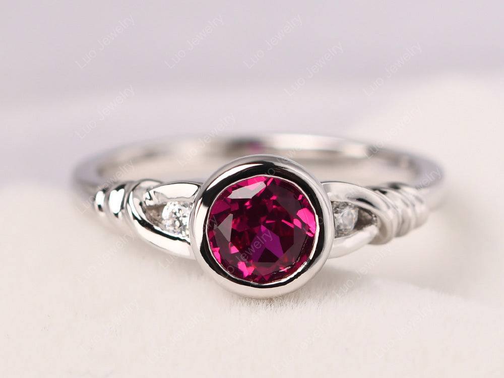 Ruby Ring Round Bezel Engagement Ring - LUO Jewelry