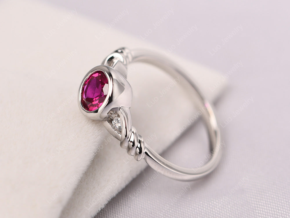 Ruby Ring Round Bezel Engagement Ring - LUO Jewelry