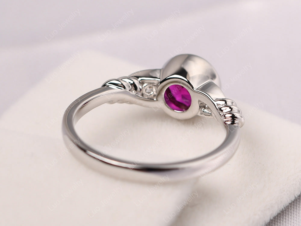 Ruby Ring Round Bezel Engagement Ring - LUO Jewelry