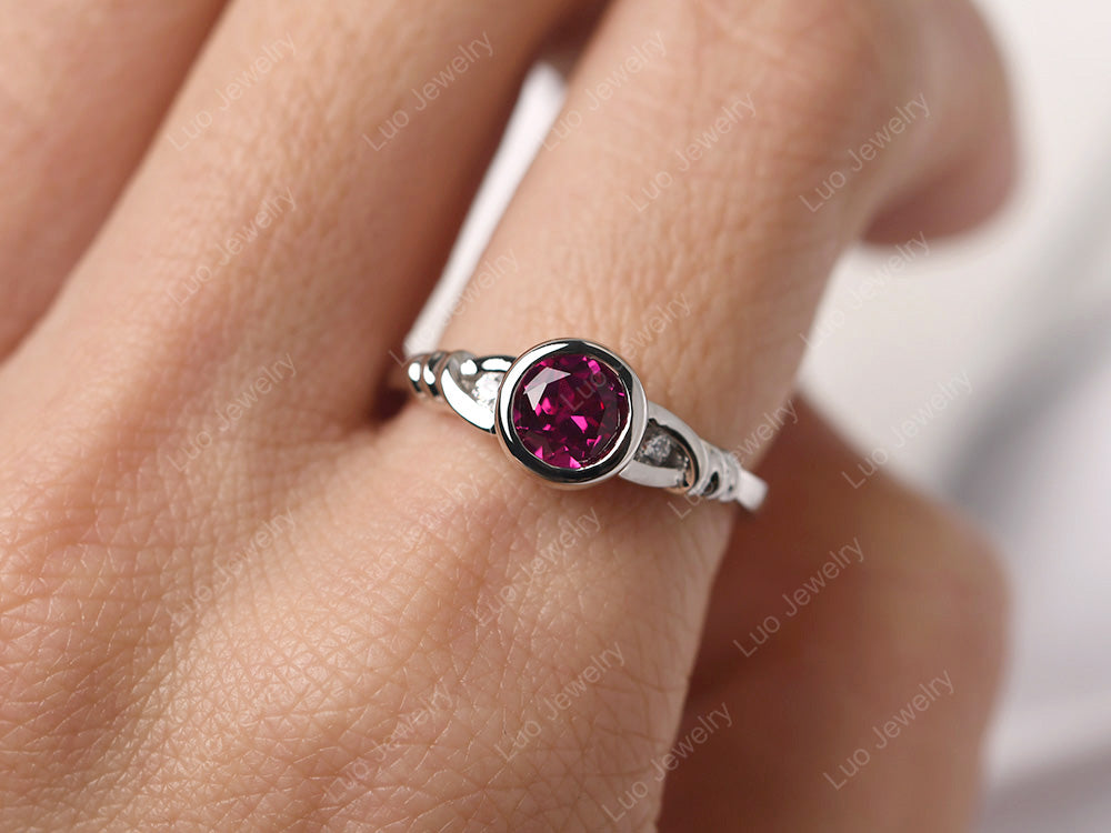 Ruby Ring Round Bezel Engagement Ring - LUO Jewelry