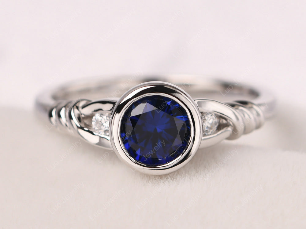 Sapphire Ring Round Bezel Engagement Ring - LUO Jewelry