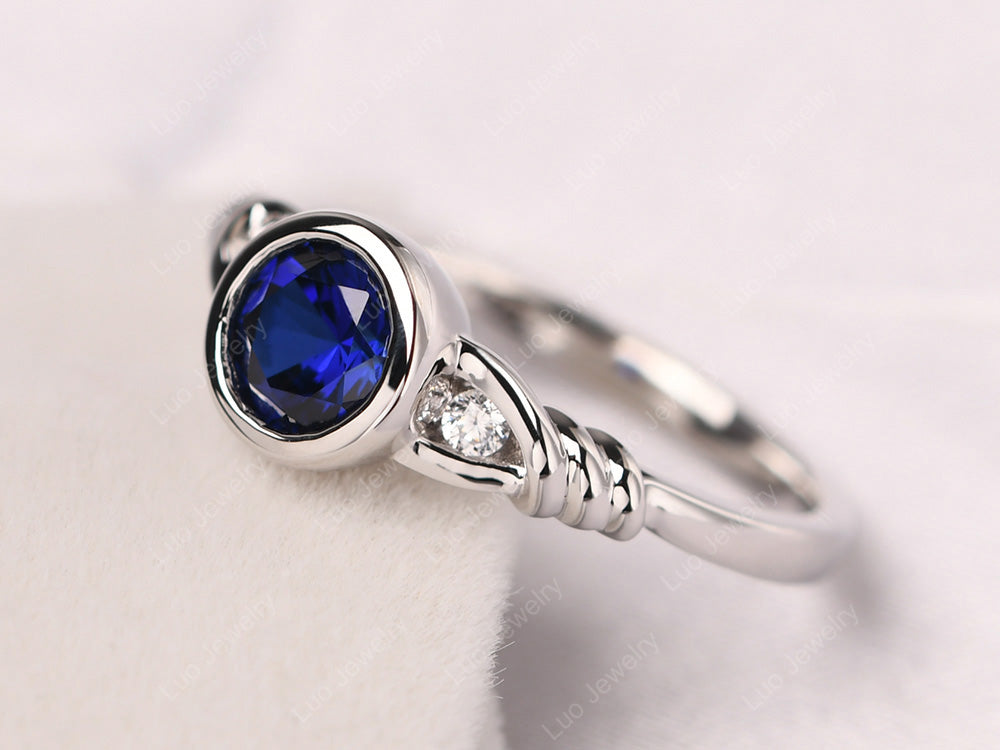 Sapphire Ring Round Bezel Engagement Ring - LUO Jewelry