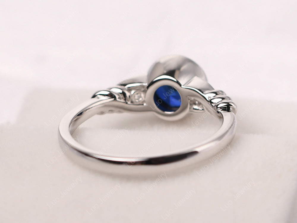 Sapphire Ring Round Bezel Engagement Ring - LUO Jewelry