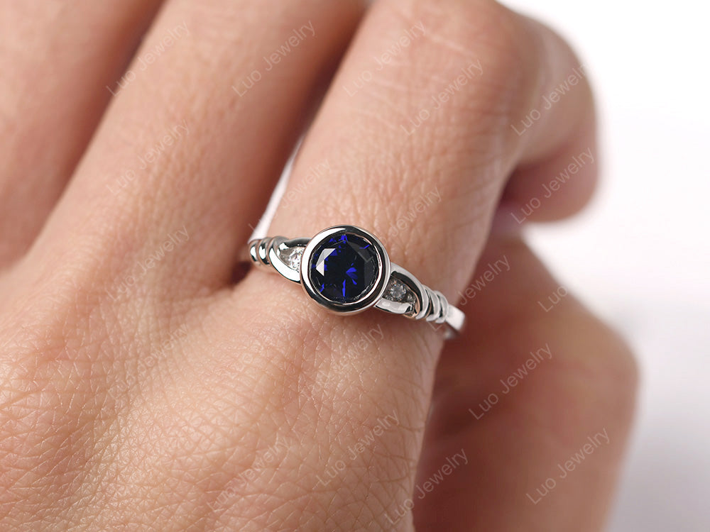 Sapphire Ring Round Bezel Engagement Ring - LUO Jewelry