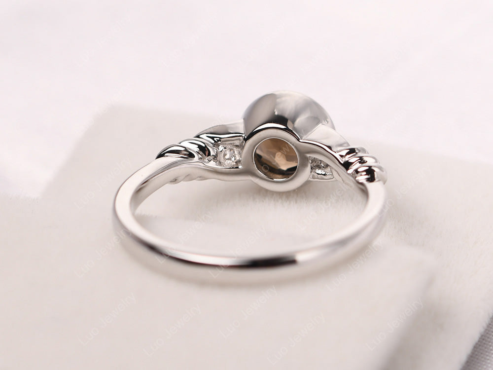 Smoky Quartz  Ring Round Bezel Engagement Ring - LUO Jewelry