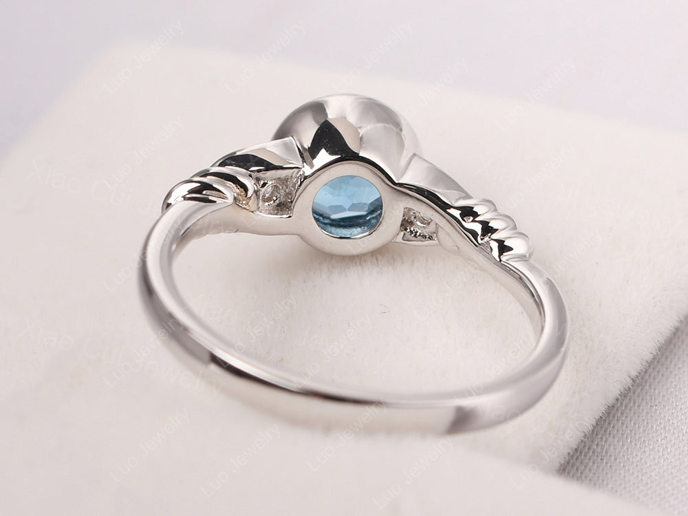 Swiss Blue Topaz Ring Round Bezel Engagement Ring - LUO Jewelry