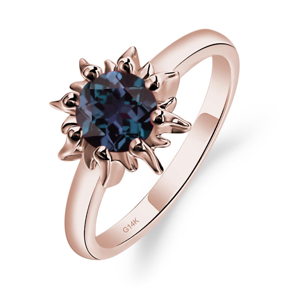 Sunburst Lab Alexandrite Solitaire Ring - LUO Jewelry #metal_14k rose gold