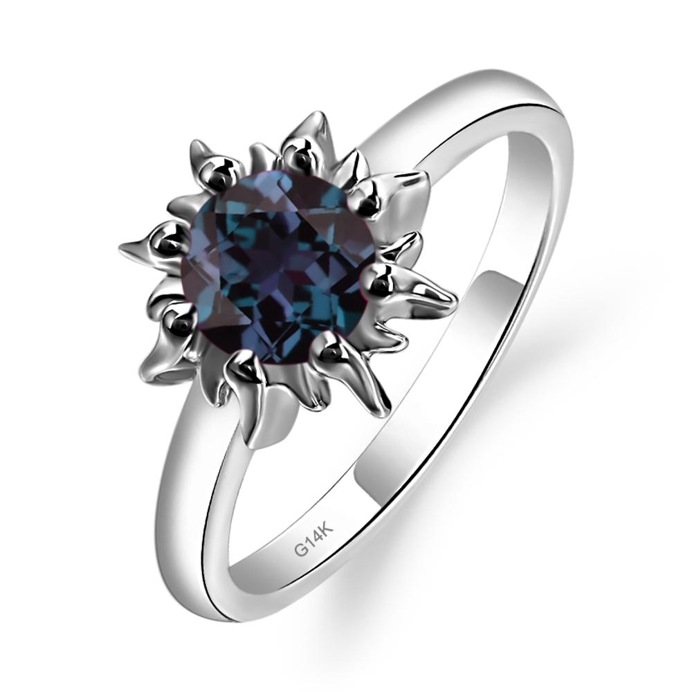 Sunburst Lab Alexandrite Solitaire Ring - LUO Jewelry #metal_14k white gold