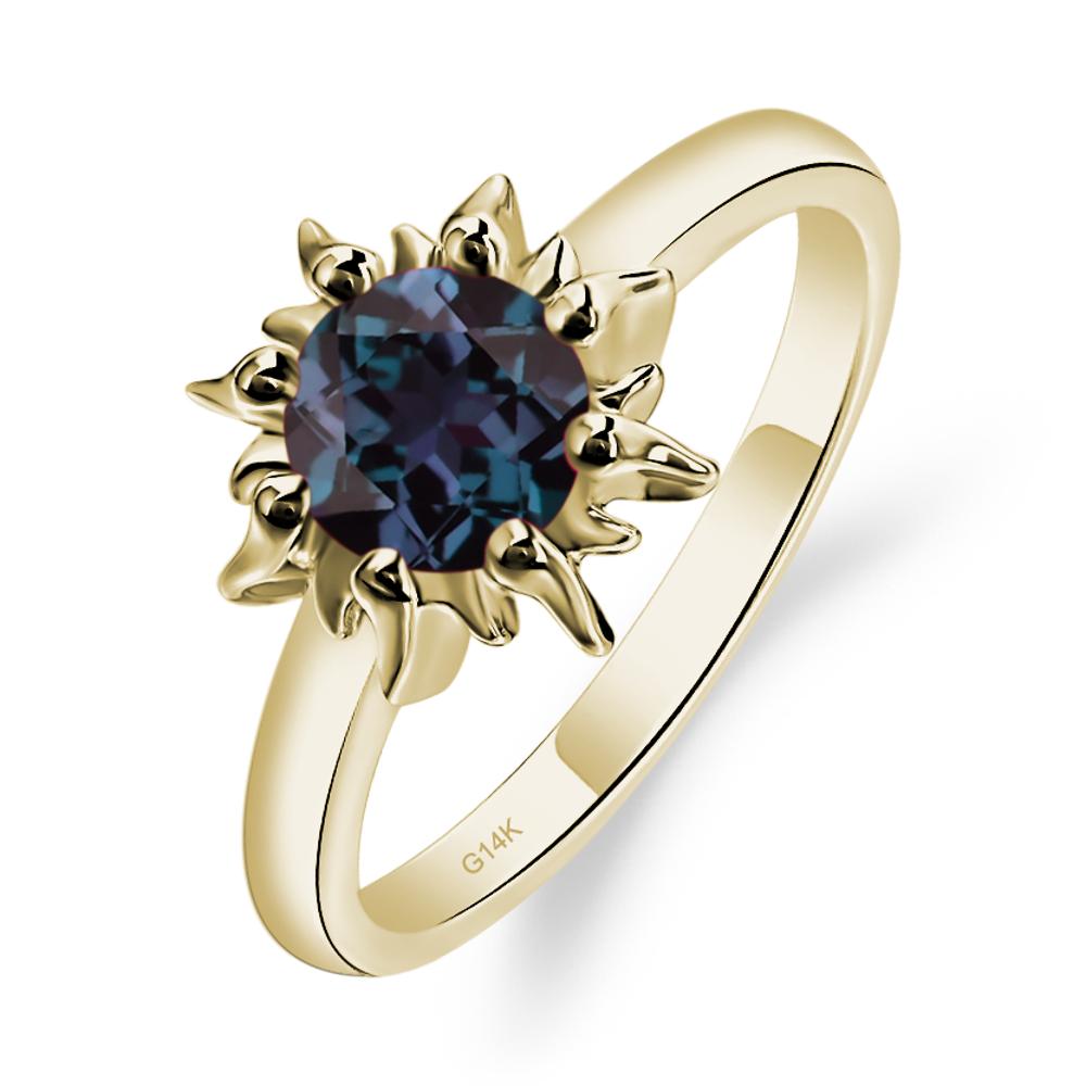 Sunburst Lab Alexandrite Solitaire Ring - LUO Jewelry #metal_14k yellow gold