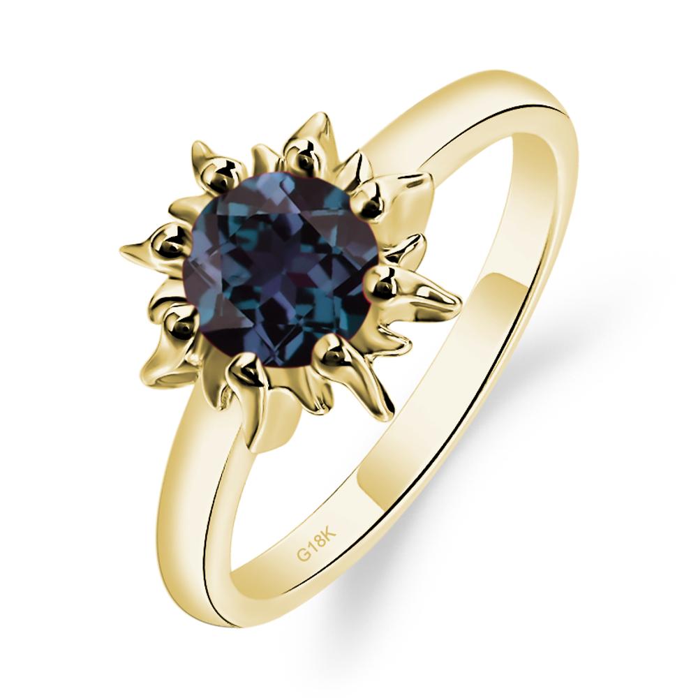 Sunburst Lab Alexandrite Solitaire Ring - LUO Jewelry #metal_18k yellow gold