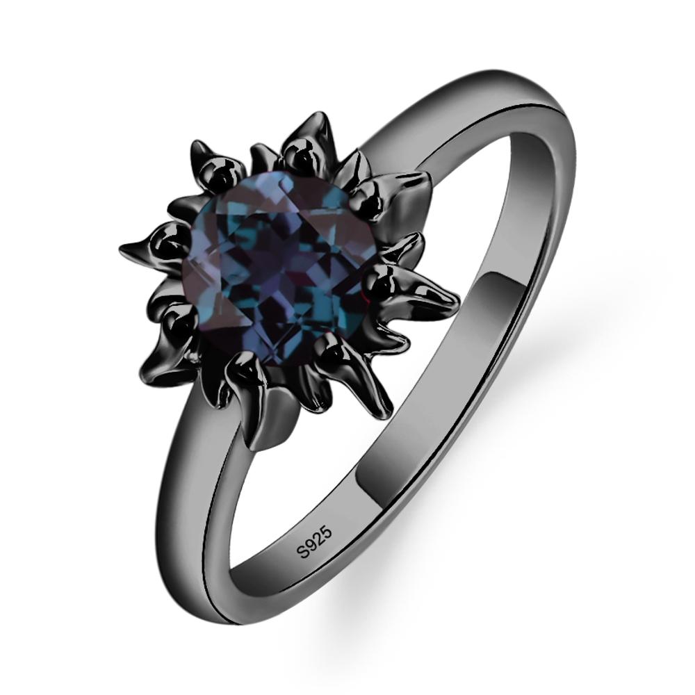 Sunburst Lab Alexandrite Solitaire Ring - LUO Jewelry #metal_black finish sterling silver