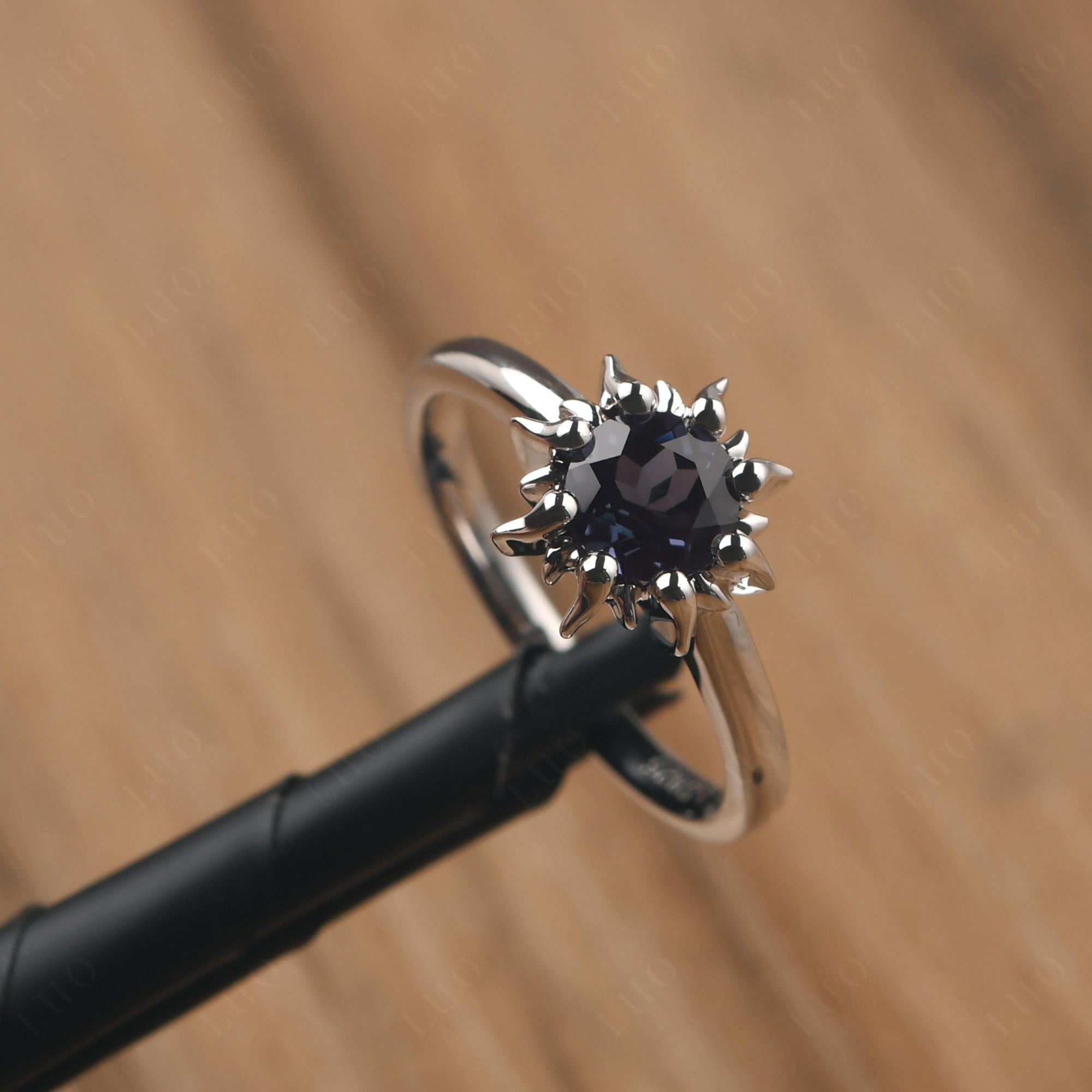 Sunburst Lab Alexandrite Solitaire Ring - LUO Jewelry