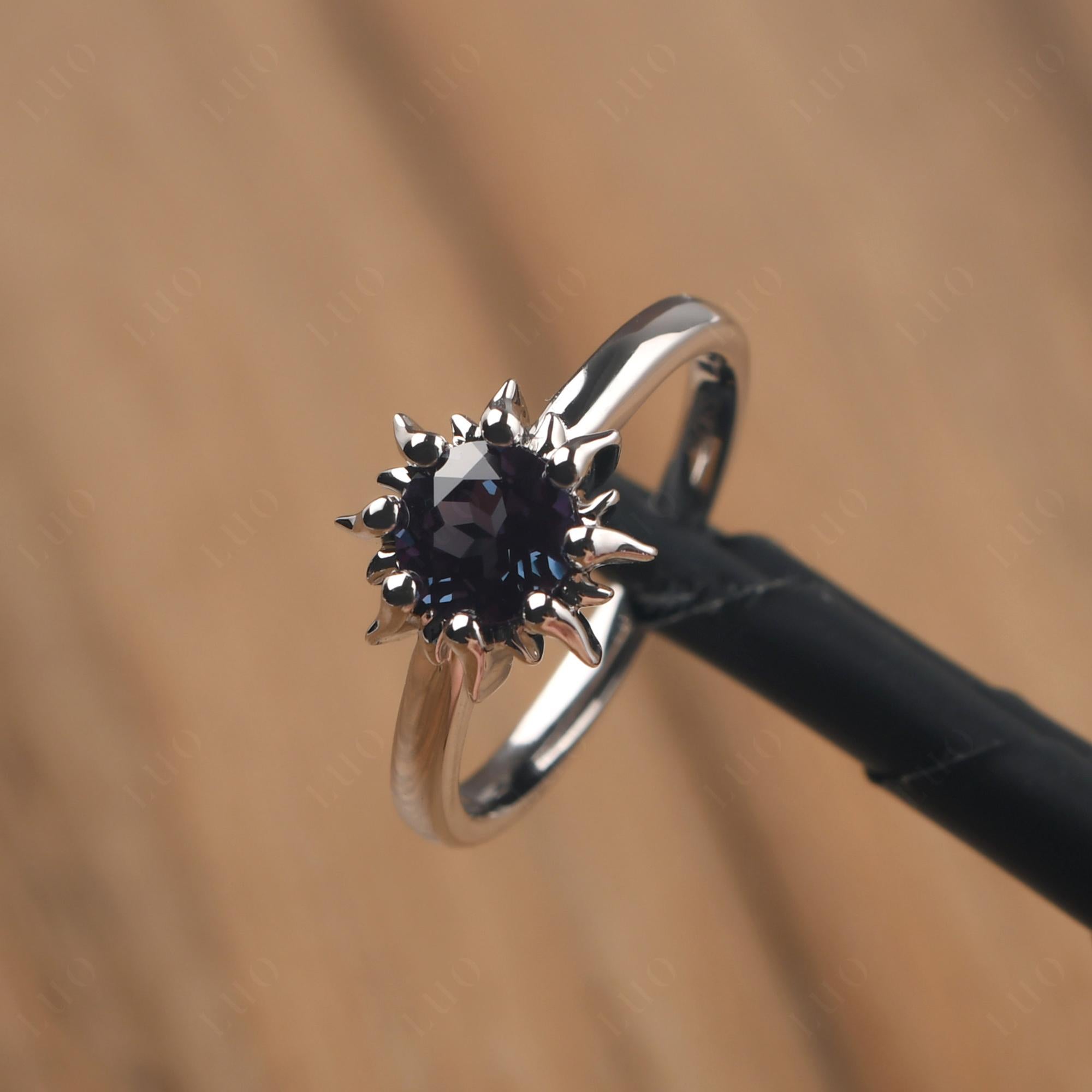 Sunburst Lab Alexandrite Solitaire Ring - LUO Jewelry