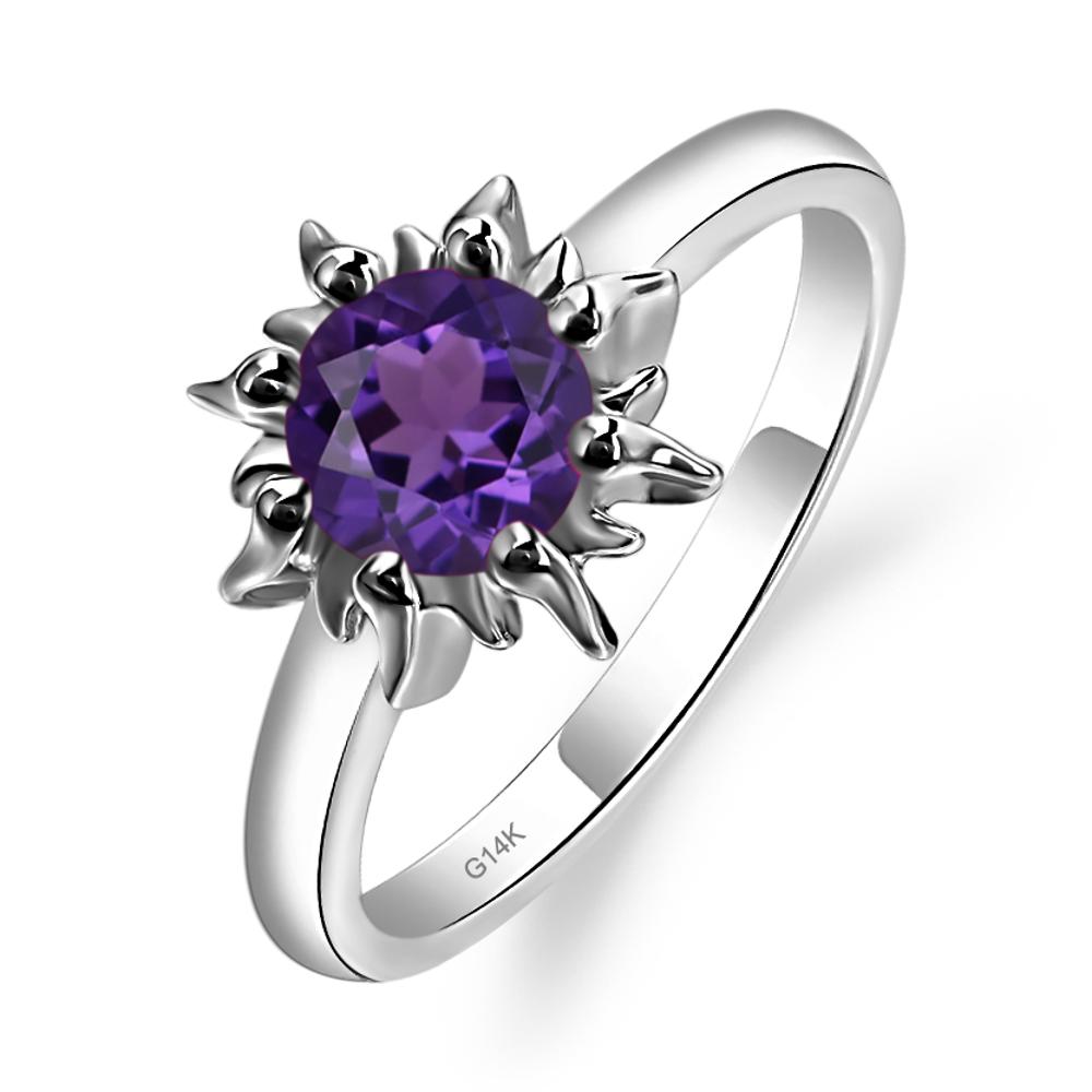 Sunburst Amethyst Solitaire Ring - LUO Jewelry #metal_14k white gold