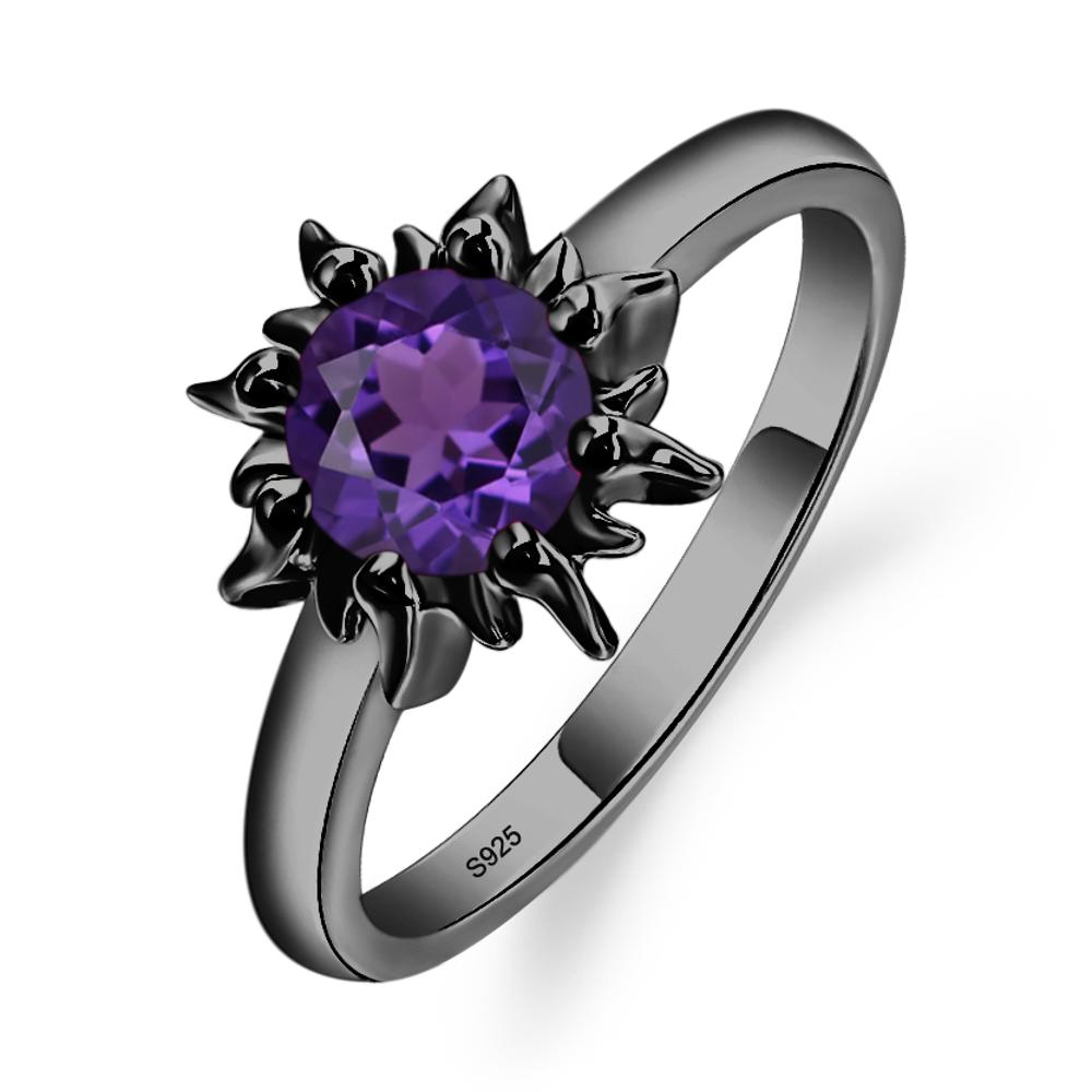 Sunburst Amethyst Solitaire Ring - LUO Jewelry #metal_black finish sterling silver