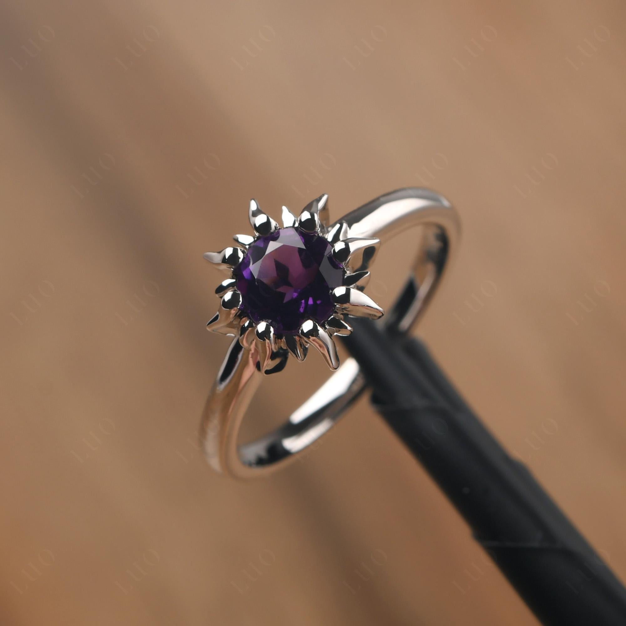 Sunburst Amethyst Solitaire Ring - LUO Jewelry