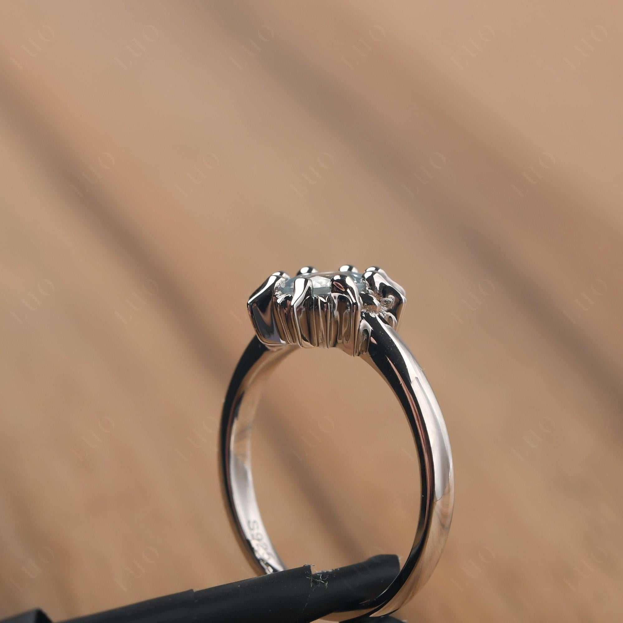 Sunburst Aquamarine Solitaire Ring - LUO Jewelry