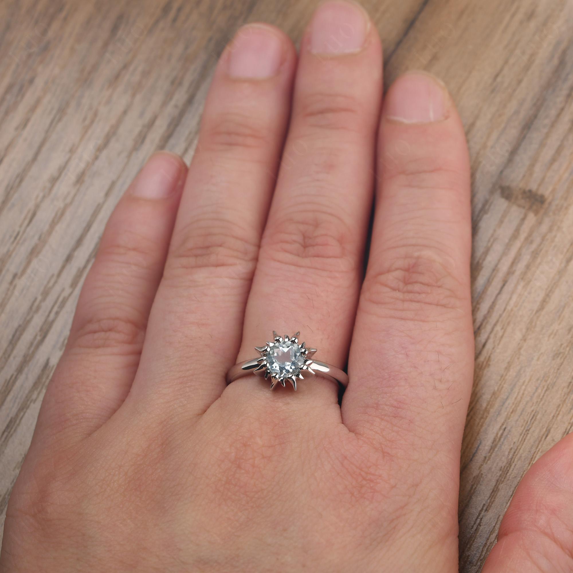 Sunburst Aquamarine Solitaire Ring - LUO Jewelry