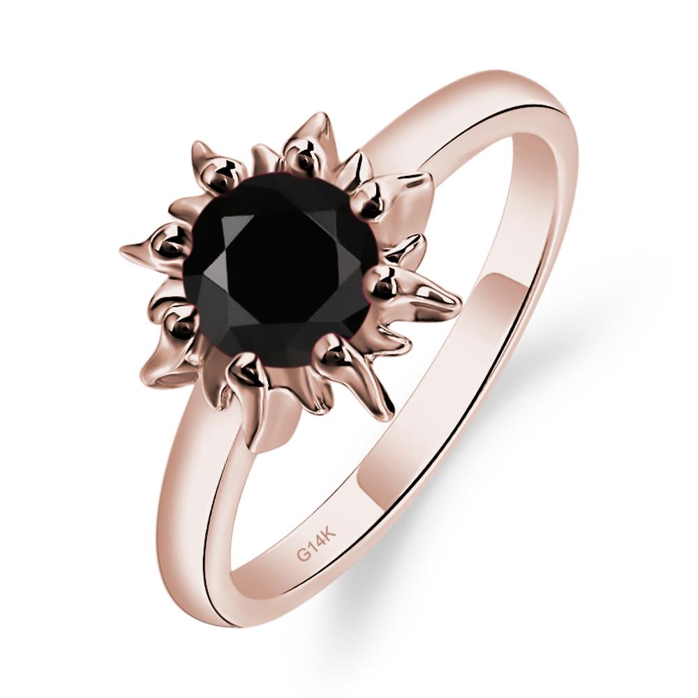 Sunburst Black Stone Solitaire Ring - LUO Jewelry #metal_14k rose gold