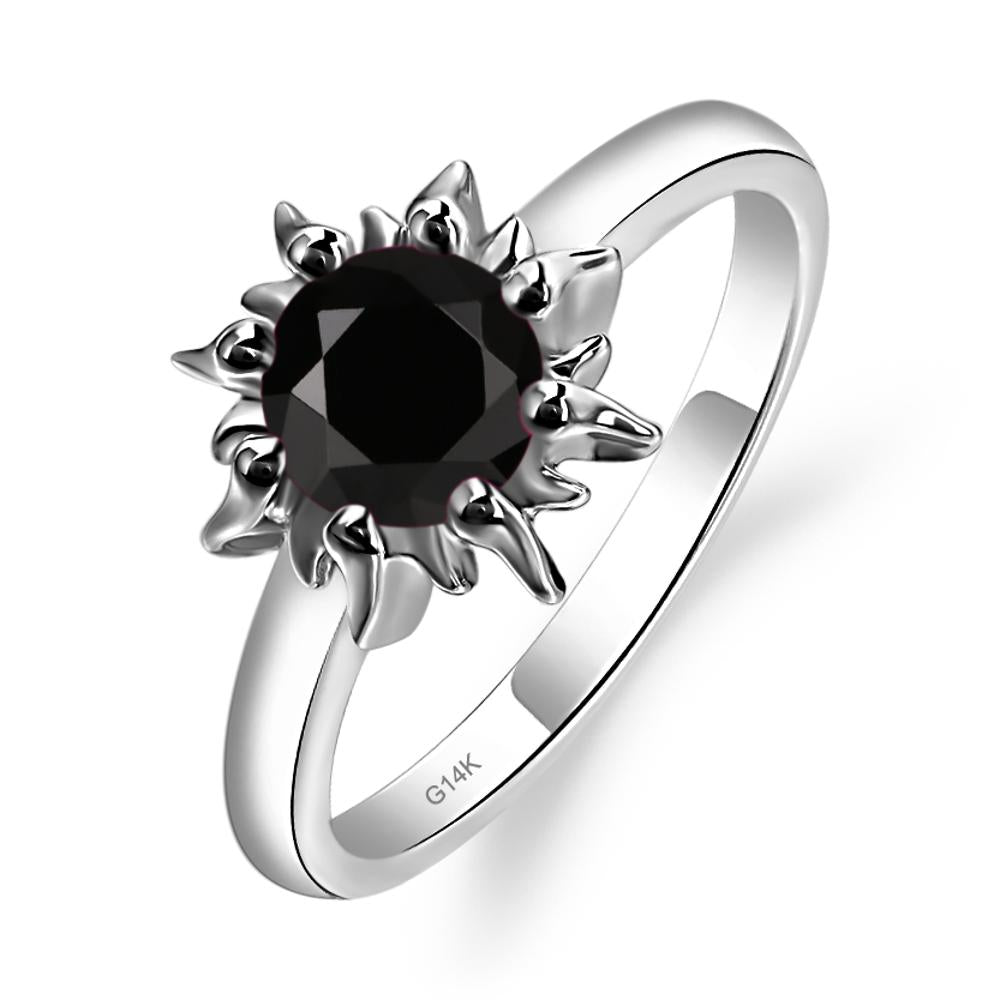 Sunburst Black Stone Solitaire Ring - LUO Jewelry #metal_14k white gold