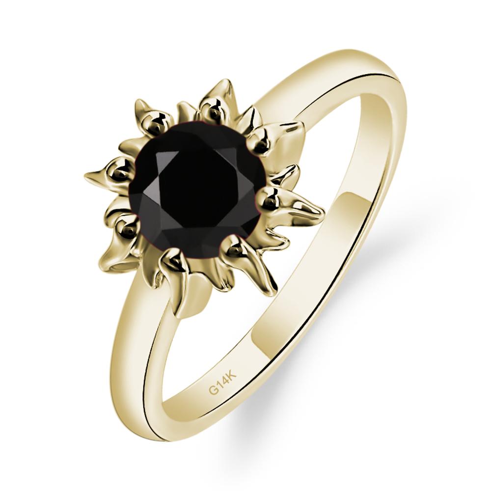 Sunburst Black Stone Solitaire Ring - LUO Jewelry #metal_14k yellow gold