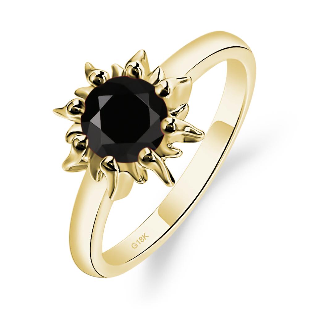 Sunburst Black Stone Solitaire Ring - LUO Jewelry #metal_18k yellow gold