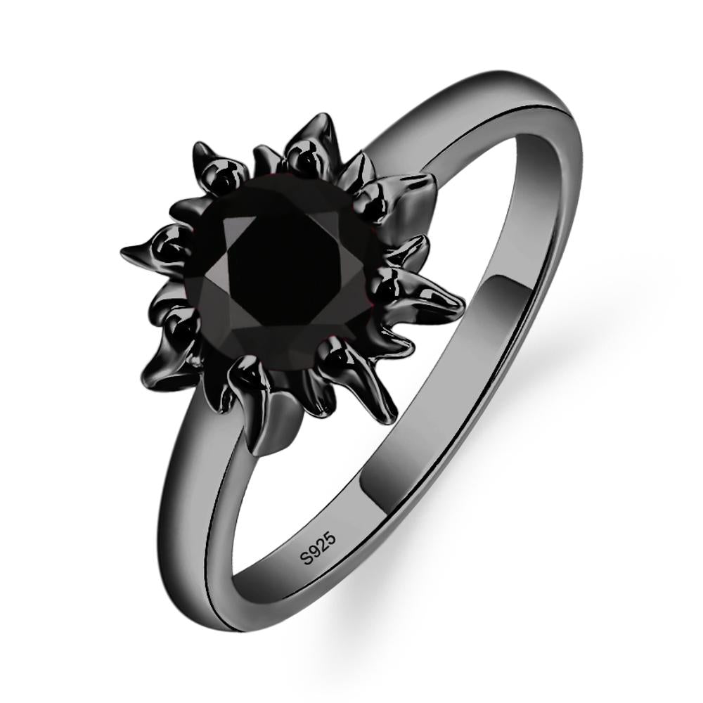Sunburst Black Stone Solitaire Ring - LUO Jewelry #metal_black finish sterling silver