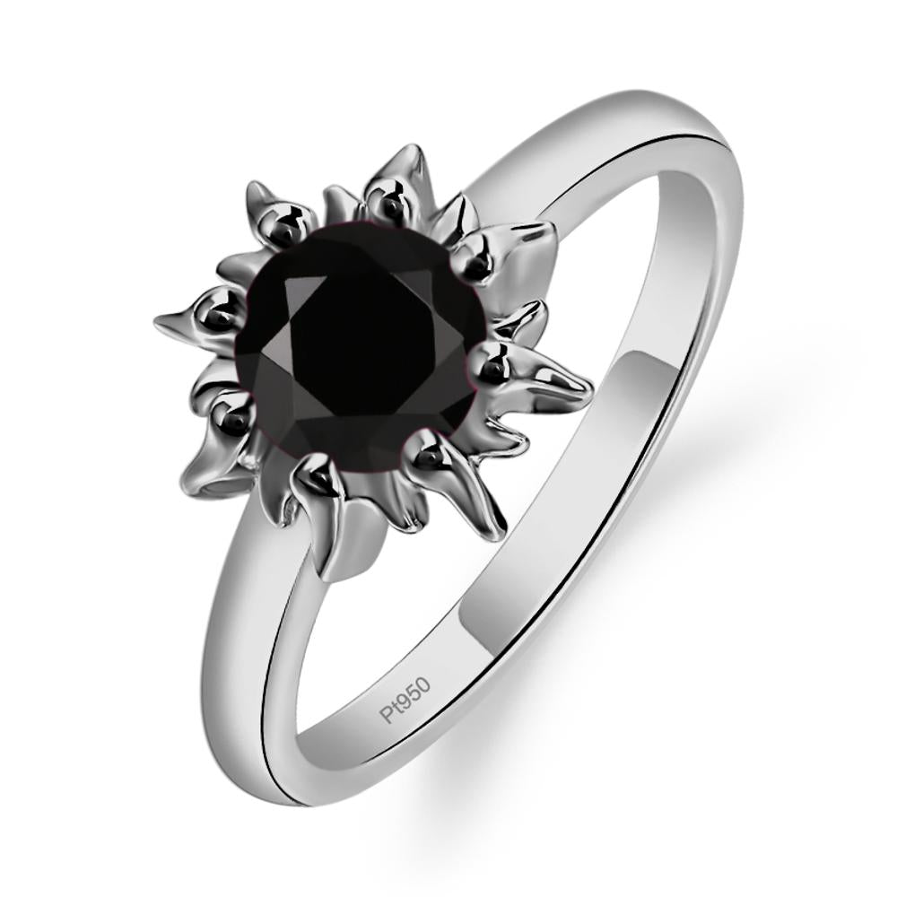 Sunburst Black Stone Solitaire Ring - LUO Jewelry #metal_platinum