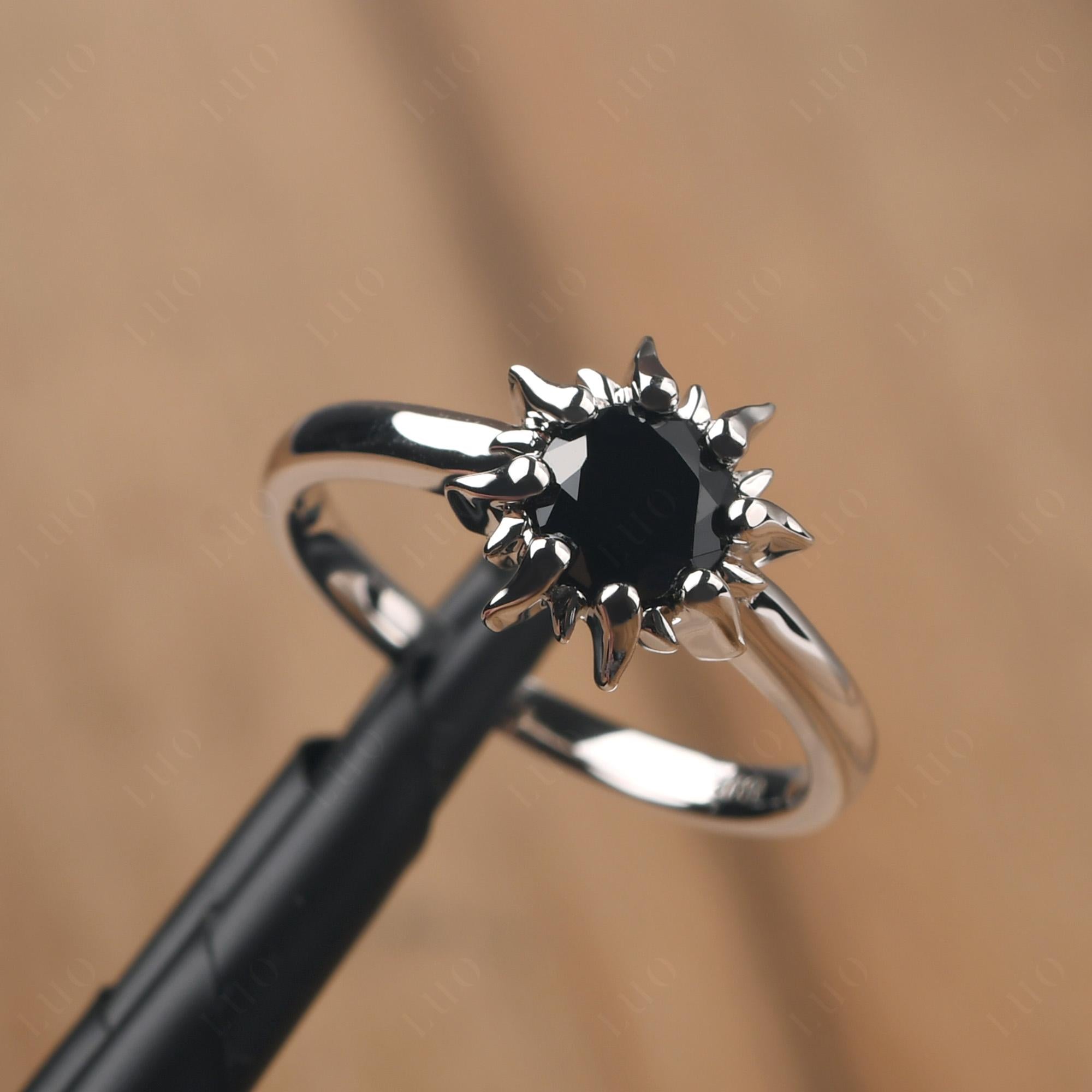 Sunburst Black Stone Solitaire Ring - LUO Jewelry