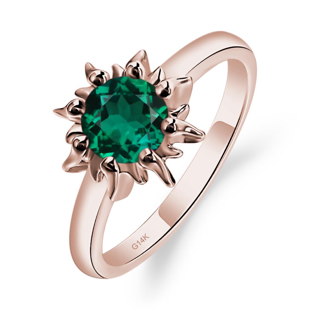 Sunburst Lab Grown Emerald Solitaire Ring - LUO Jewelry #metal_14k rose gold
