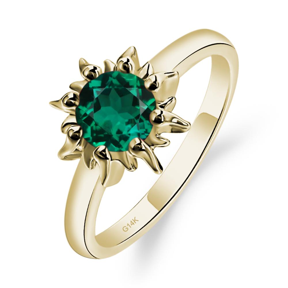 Sunburst Lab Grown Emerald Solitaire Ring - LUO Jewelry #metal_14k yellow gold