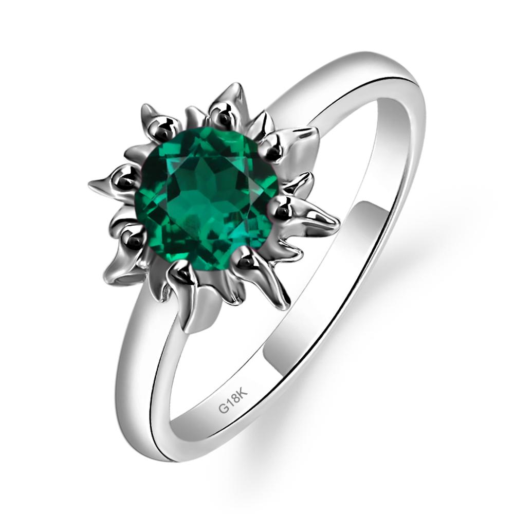 Sunburst Lab Grown Emerald Solitaire Ring - LUO Jewelry #metal_18k white gold