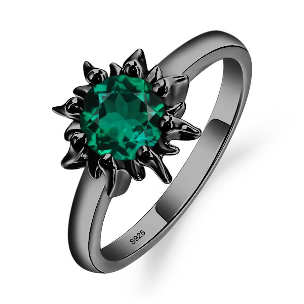 Sunburst Lab Grown Emerald Solitaire Ring - LUO Jewelry #metal_black finish sterling silver