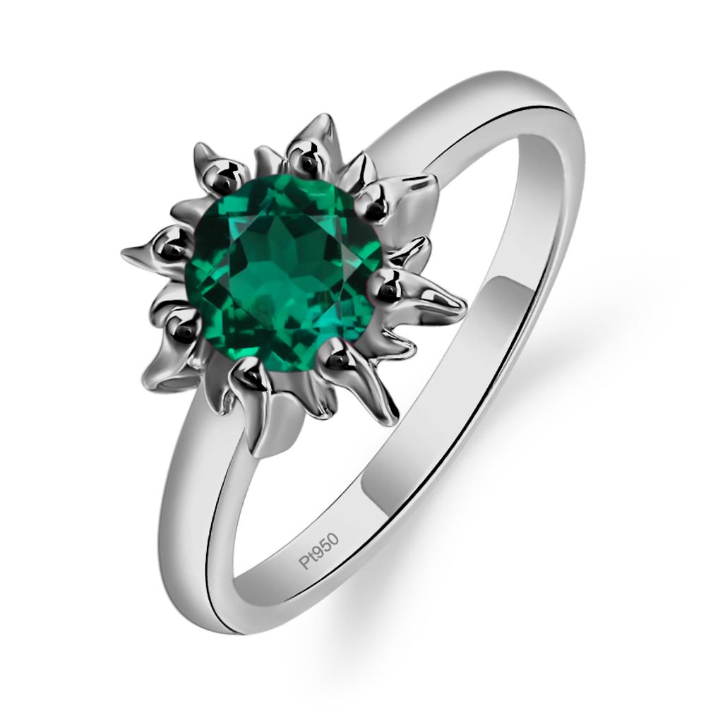 Sunburst Lab Grown Emerald Solitaire Ring - LUO Jewelry #metal_platinum