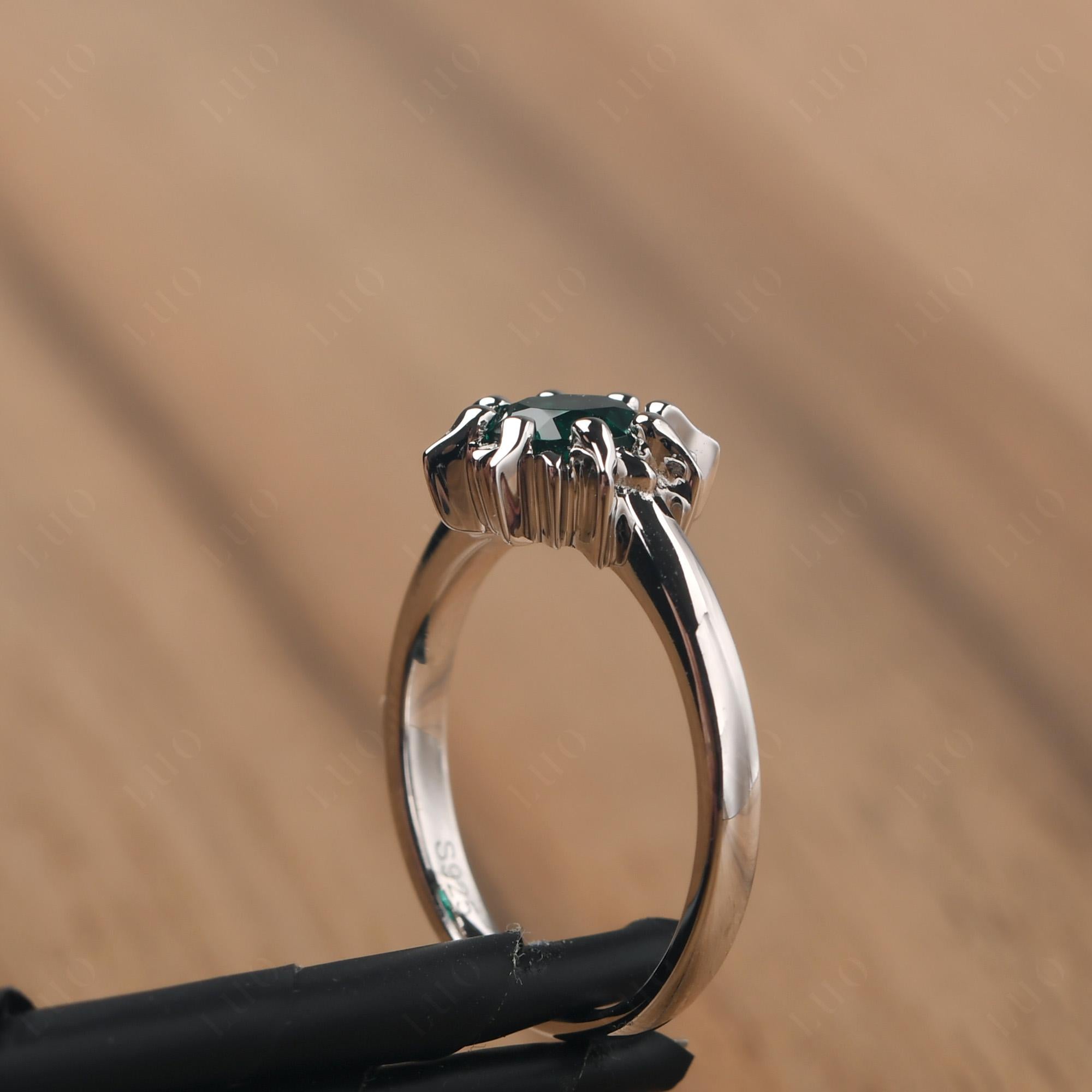 Sunburst Lab Grown Emerald Solitaire Ring - LUO Jewelry