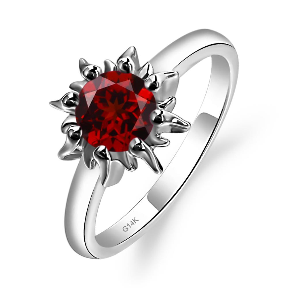 Sunburst Garnet Solitaire Ring - LUO Jewelry #metal_14k white gold