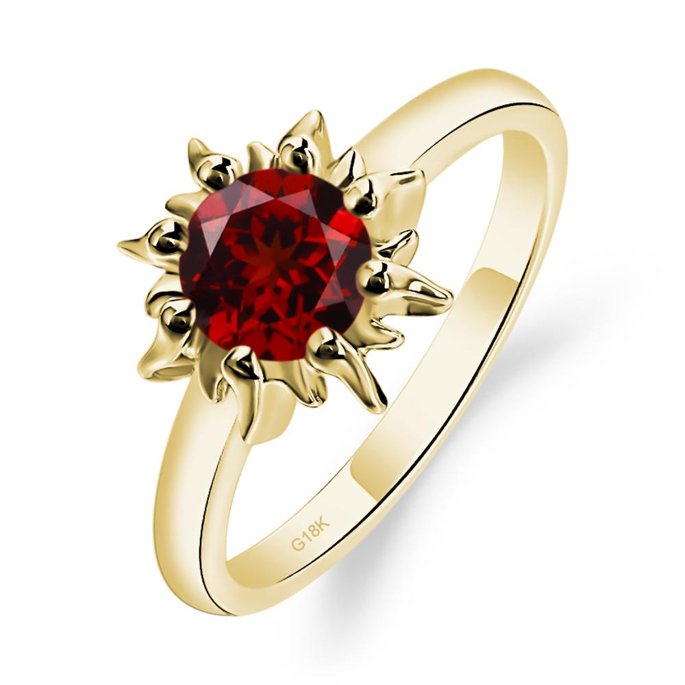 Sunburst Garnet Solitaire Ring - LUO Jewelry #metal_18k yellow gold