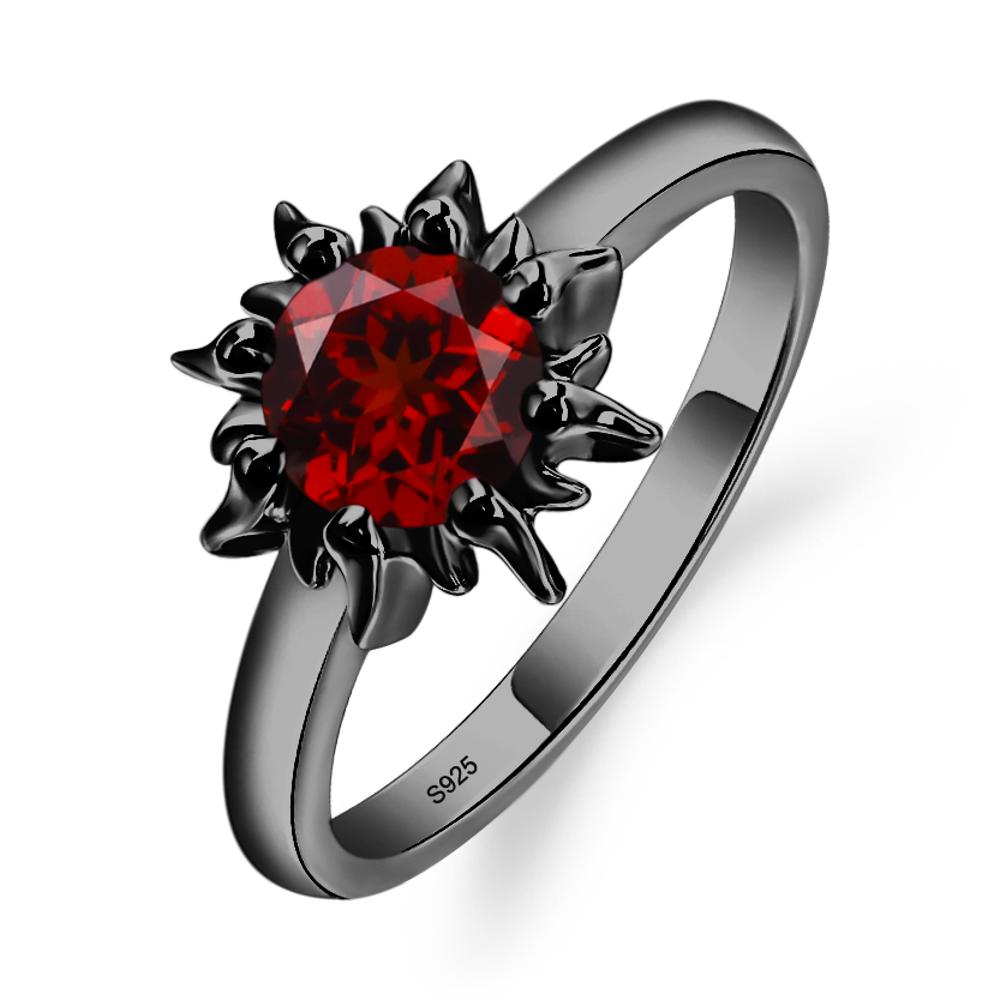 Sunburst Garnet Solitaire Ring - LUO Jewelry #metal_black finish sterling silver