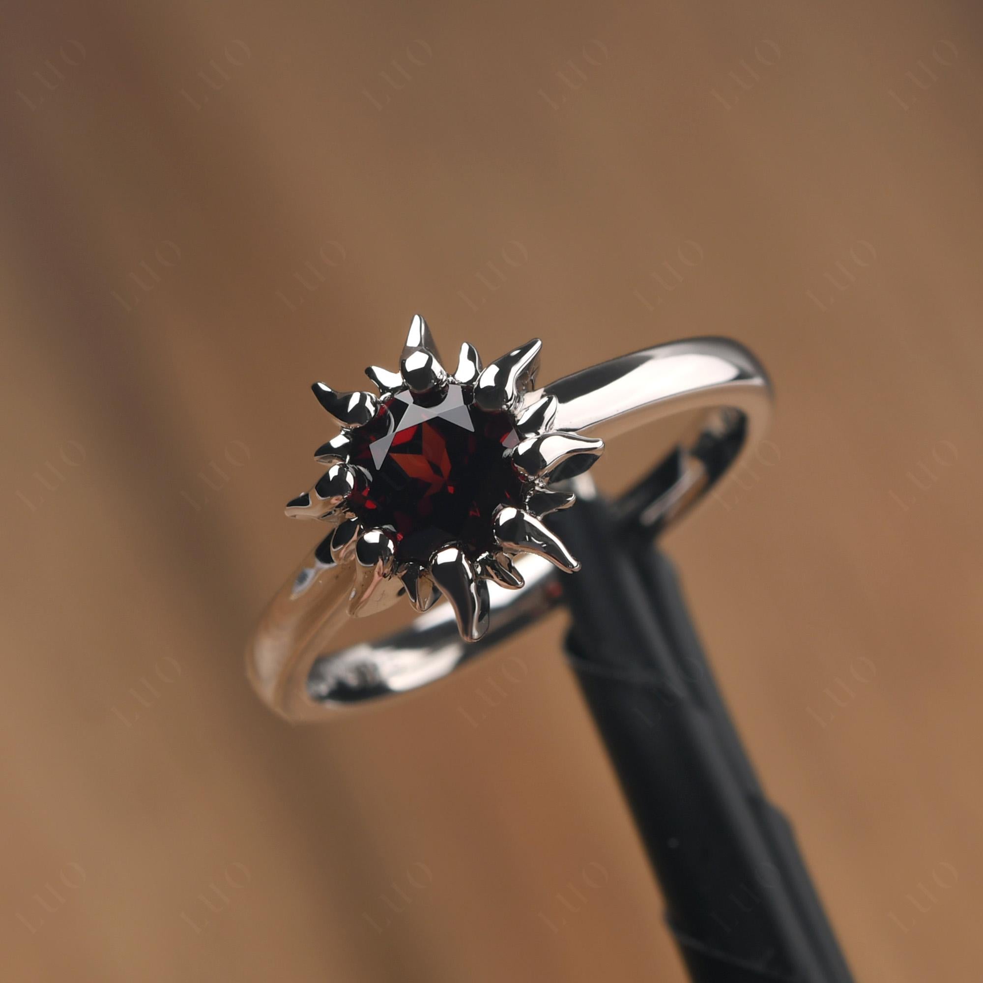 Sunburst Garnet Solitaire Ring - LUO Jewelry