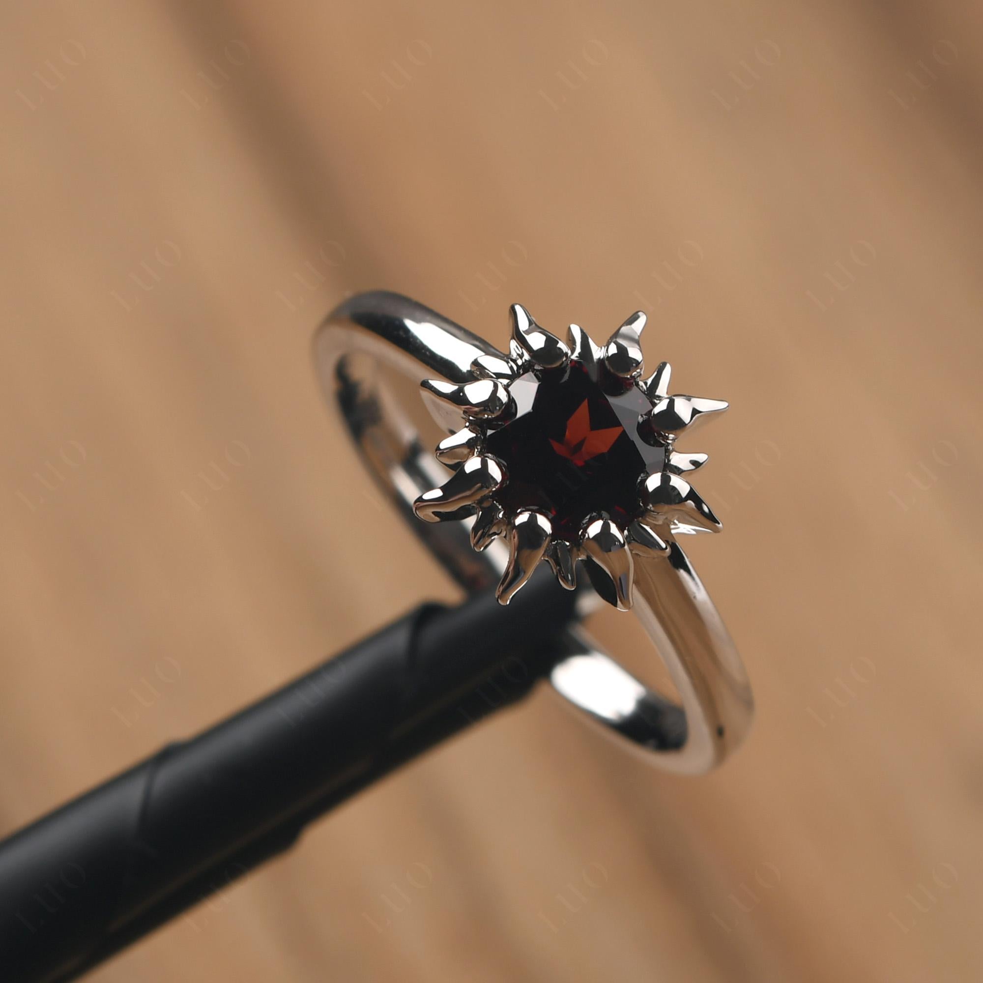 Sunburst Garnet Solitaire Ring - LUO Jewelry