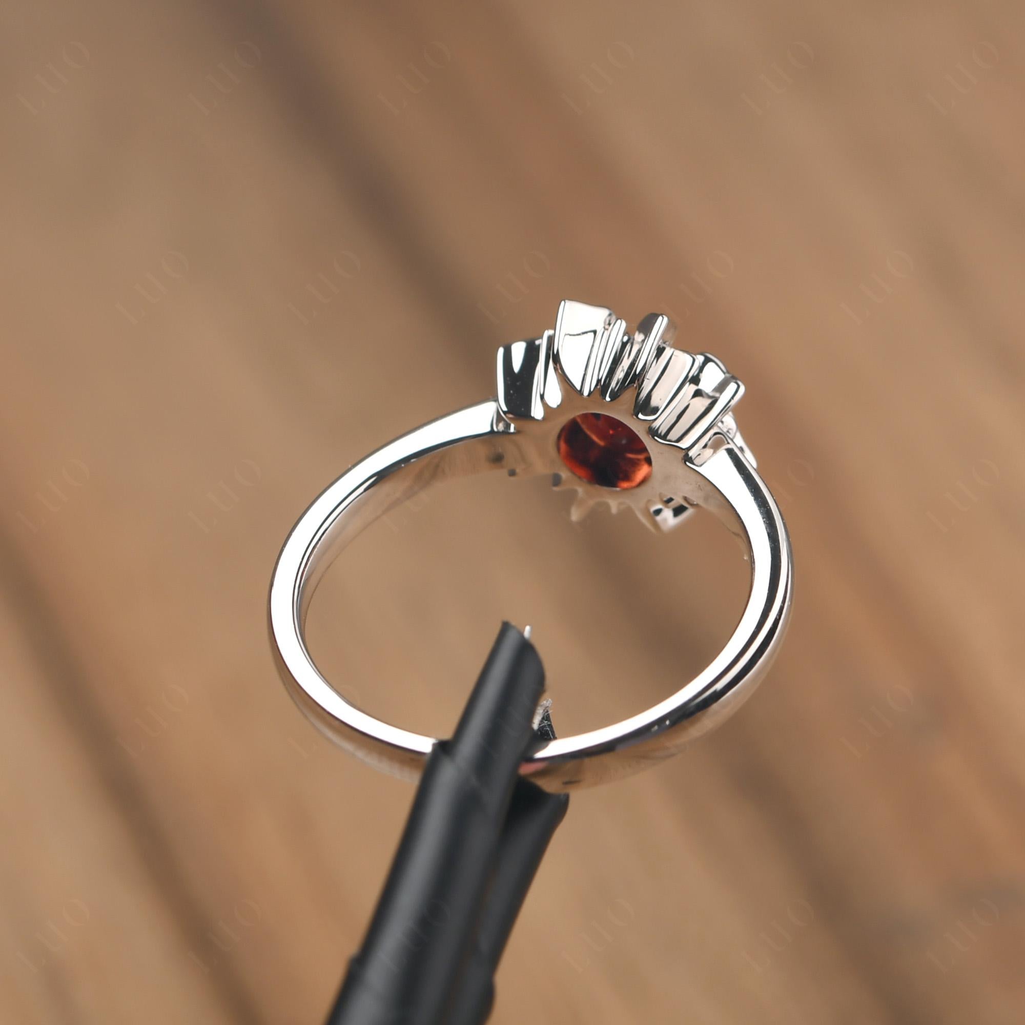 Sunburst Garnet Solitaire Ring - LUO Jewelry