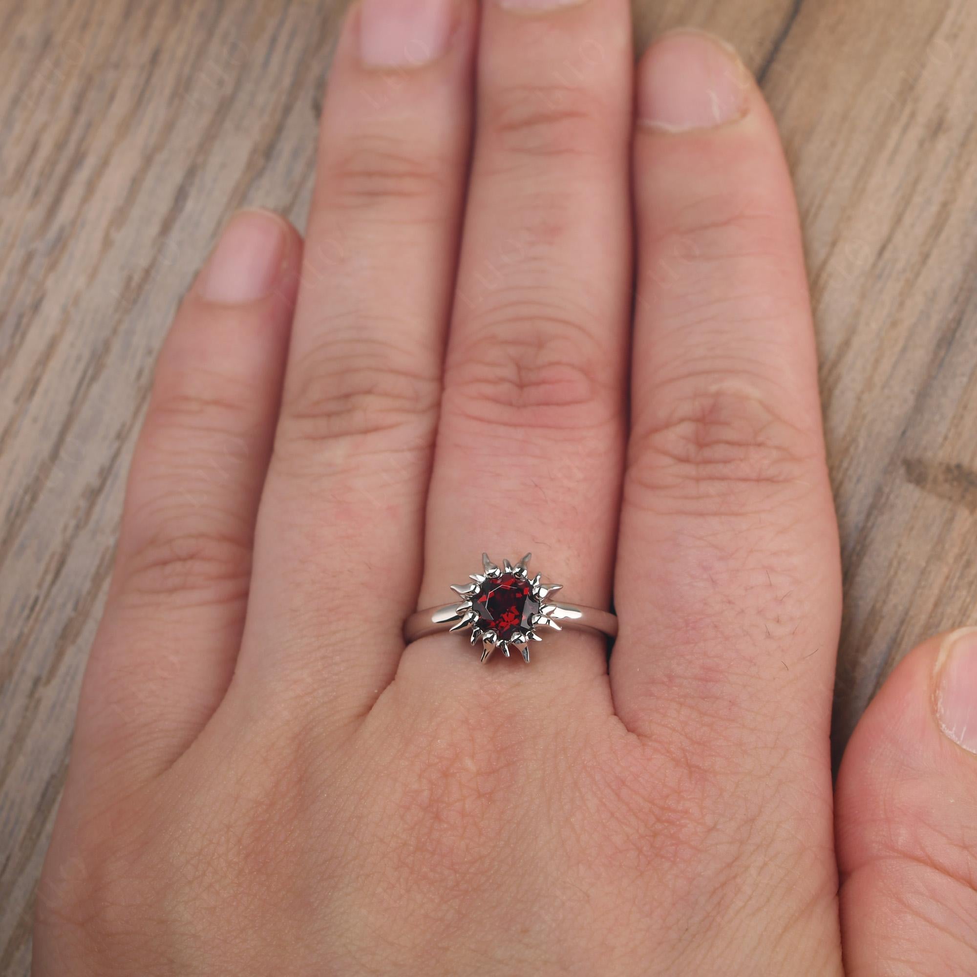 Sunburst Garnet Solitaire Ring - LUO Jewelry