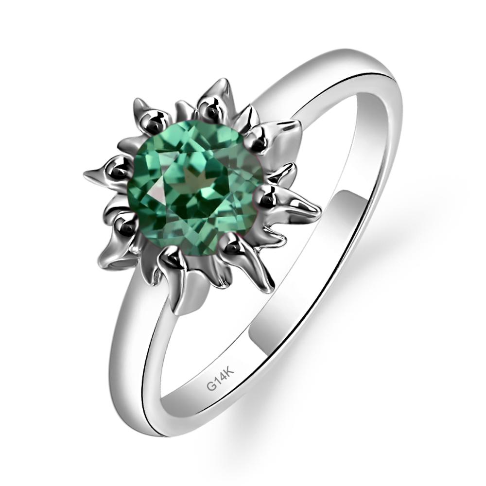 Sunburst Green Sapphire Solitaire Ring - LUO Jewelry #metal_14k white gold